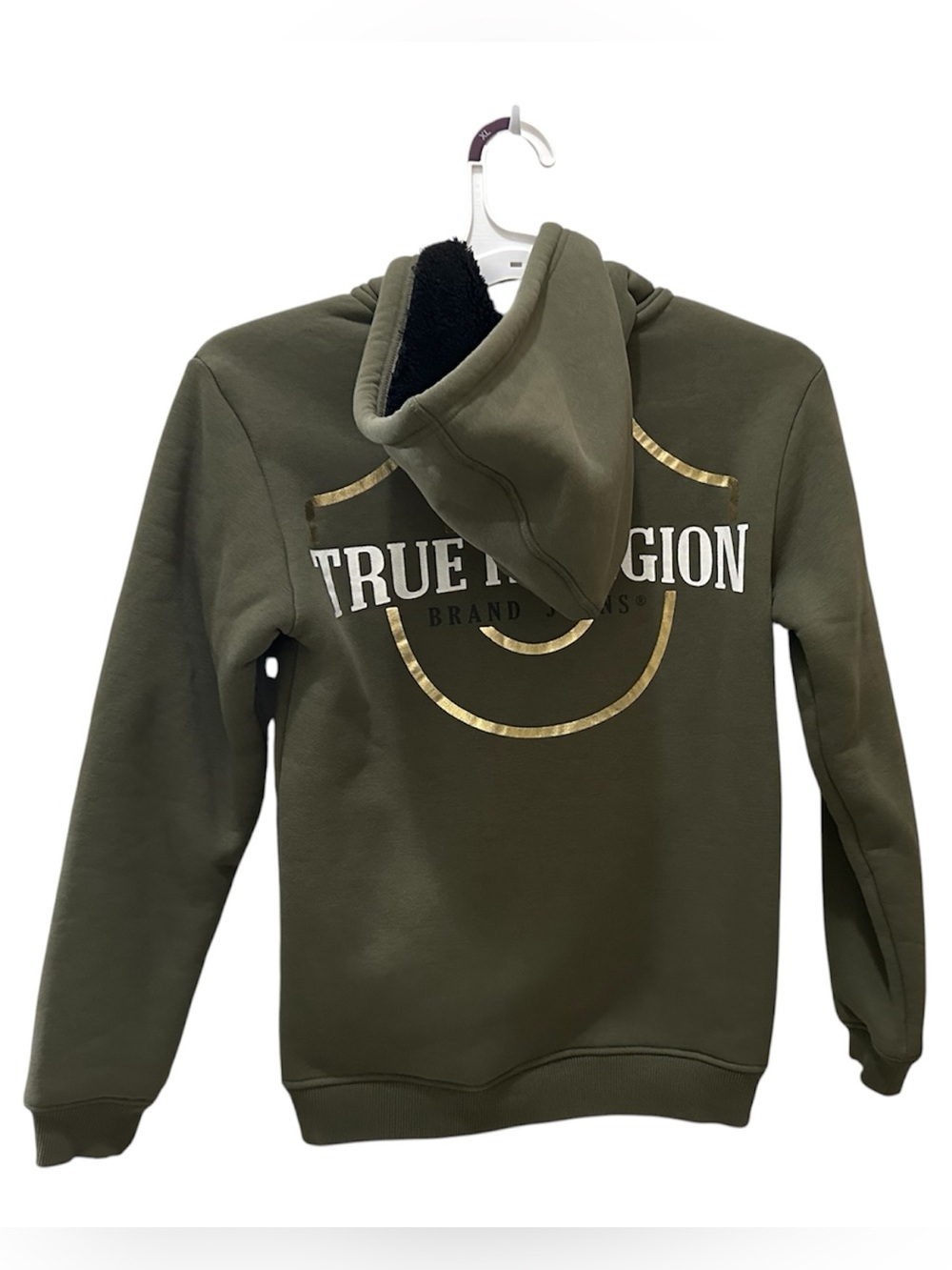 True Religion Olive Green Graphic Fleece-Lined zip up jacket youth M 10/12